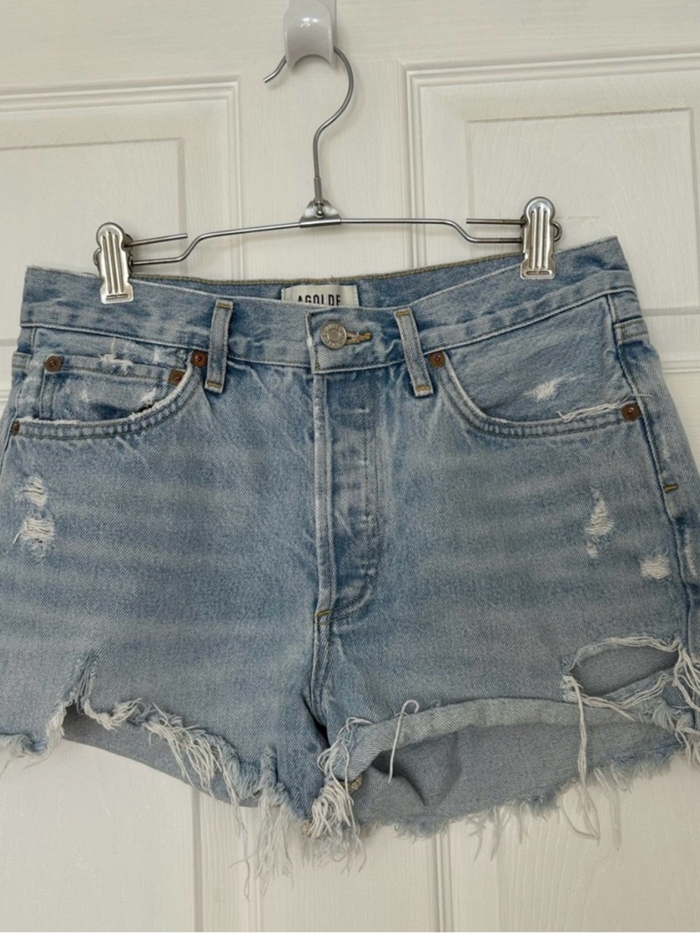 Agolde Light Wash Distressed Denim Shorts - Women